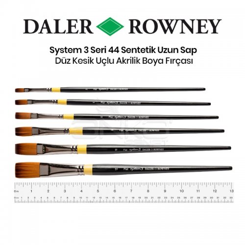 Daler Rowney System 3 Seri 44 Sentetik Uzun Sap Düz Kesik Uçlu Fırça