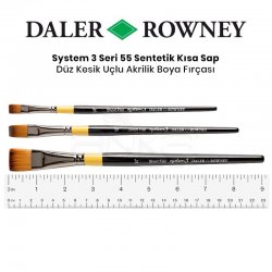Daler Rowney - Daler Rowney System 3 Seri 55 Sentetik Kısa Sap Düz Kesik Uçlu Fırça