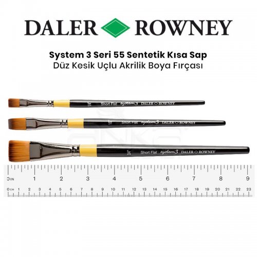 Daler Rowney System 3 Seri 55 Sentetik Kısa Sap Düz Kesik Uçlu Fırça
