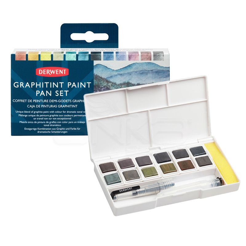 Derwent - Derwent Graphitint Paint Pan Set Fırça ve Süngerli 12li 2305790