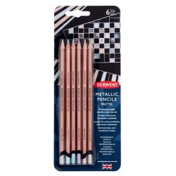 Derwent - Derwent Metalik Renkli Boya Kalemi 6lı Blister Pastel