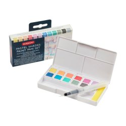 Derwent - Derwent Taş Suluboya Pastel Tonlar Su Hazneli Fırça Hediyeli 12li