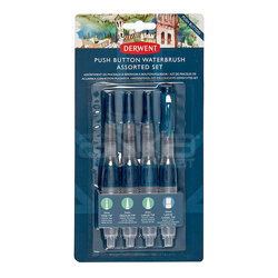 Derwent Push Button Waterbrush Hazneli Sulu Boya Fırçası 4lü Set - Thumbnail