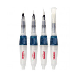 Derwent - Derwent Push Button Waterbrush Hazneli Sulu Boya Fırçası 4lü Set (1)