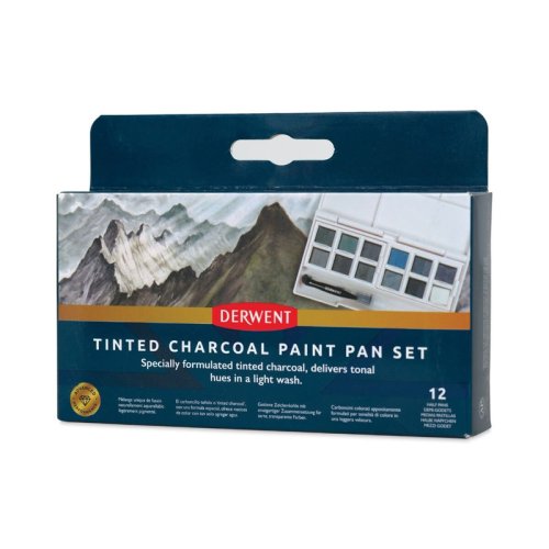 Derwent Kömür Mürekkep Tınted Charcoal Paint Pan Tablet Sulu Boya Seti 12li