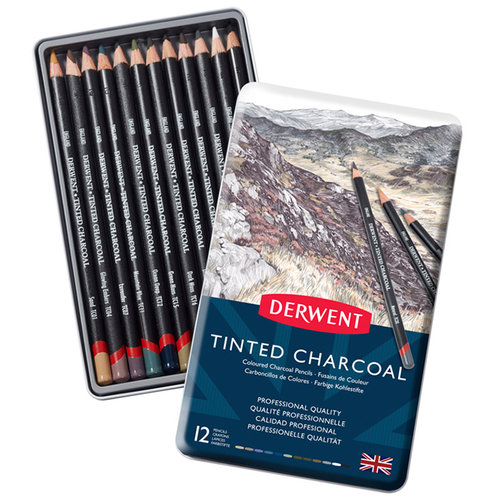 Derwent Tinted Charcoal Sulandırılabilen Renkli Füzen Kalem 12li Set