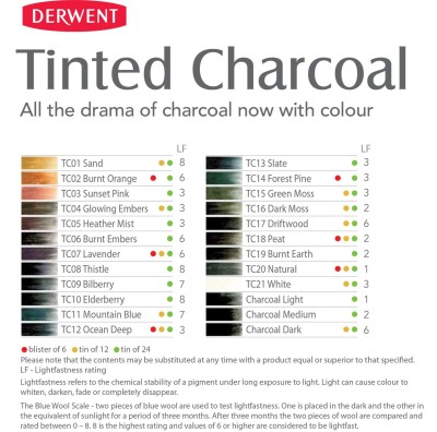 Derwent Tinted Charcoal Sulandırılabilen Renkli Füzen Kalem