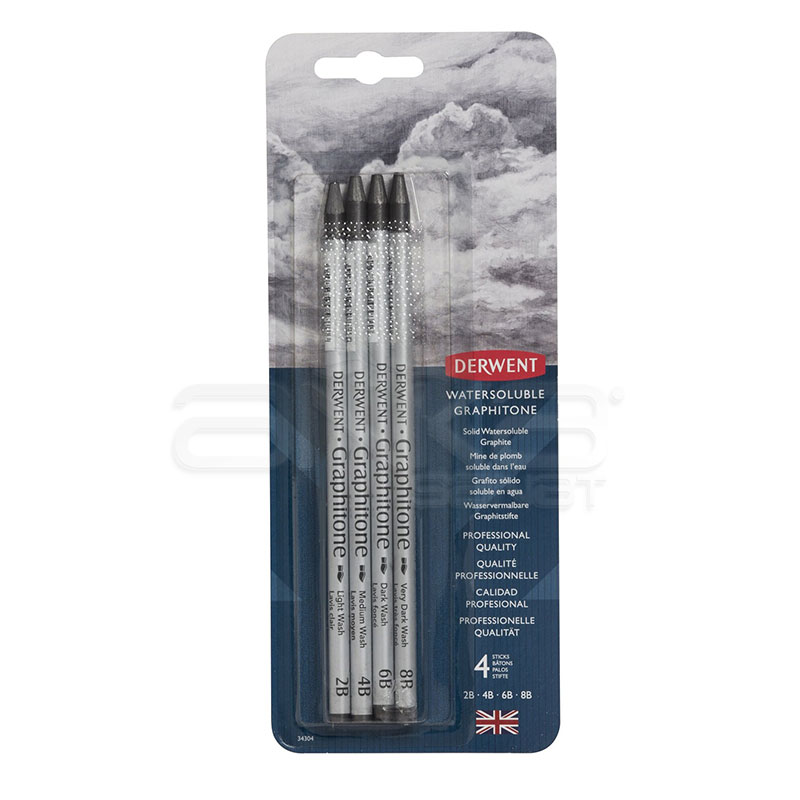 Derwent Watersoluble Graphitone Aquarel Grafit Kalem 4lü Set