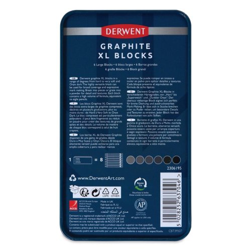 Derwent XL Charcoal Kömür Füzen Blok 6lı Set Metal Box