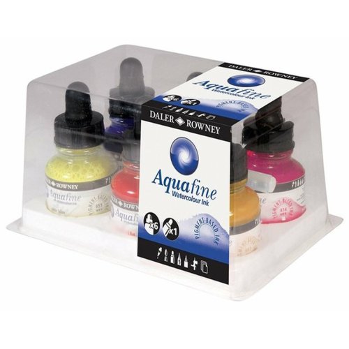 Daler Rowney Aquafine Watercolour İnk Sulu Boya Mürekkebi Seti 6x29.5ml + Kalem