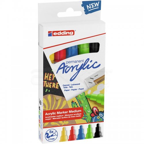 Edding 5100 Akrilik Marker Kalem 2-3mm Yuvarlak Uç 5li Temel Renkler