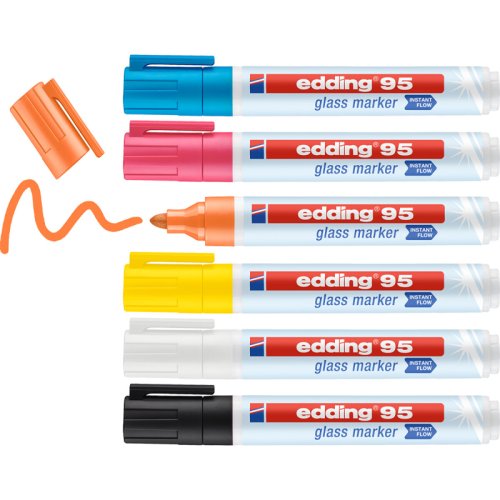 Edding 95 Glass Marker Cam Yazı Tahtası Kalemi 6lı Set