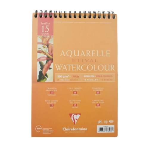 Clairefontaine Etival Cold Pressed Spiralli Sulu Boya Blok 300g 15 Yaprak A5