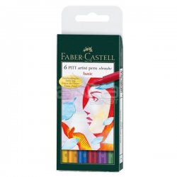 Faber Castell - Faber Castell 6 Pitt Artist Pen Fırça Uçlu Çizim Kalemi Basic Tones