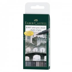 Faber Castell - Faber Castell 6 Pitt Artist Pen Fırça Uçlu Çizim Kalemi Grey Tones