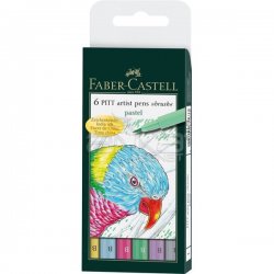 Faber Castell - Faber Castell 6 Pitt Artist Pen Fırça Uçlu Çizim Kalemi Pastel Tones