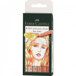 Faber Castell - Faber Castell 6 Pitt Artist Pen Fırça Uçlu Çizim Kalemi Skin Tones
