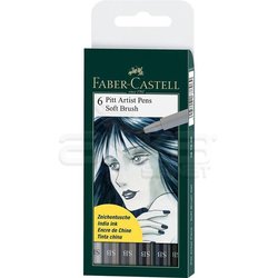 Faber Castell - Faber Castell 6 Pitt Artist Pen Fırça Uçlu Çizim Kalemi Soft Brush 167806