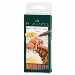 Faber Castell - Faber Castell 6 Pitt Artist Pen Fırça Uçlu Çizim Kalemi Terra Tones