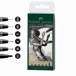 Faber Castell - Faber Castell Pitt Artist Pen Fiber Uçlu Kalem Seti Black 6lı