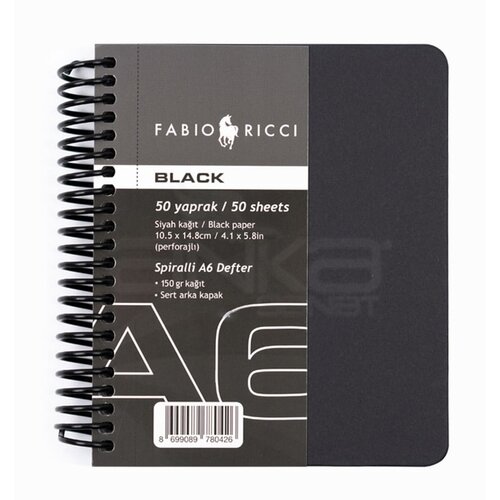 Fabio Ricci Black Siyah Çizim Defteri Spiralli 50 Yaprak 150g