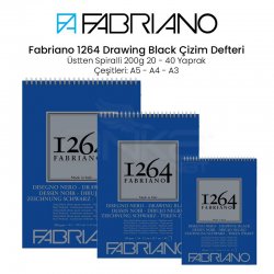 Fabriano - Fabriano 1264 Drawing Black Paper Siyah Çizim Defteri Üstten Spiralli 200g