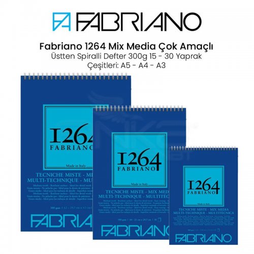Fabriano 1264 Mix Media Çok Amaçlı Çizim Defteri Üstten Spiralli 300g