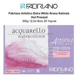 Fabriano - Fabriano Artistico Extra White Grana Satinata Hot Pressed 300g 12,5x18cm 25 Yaprak