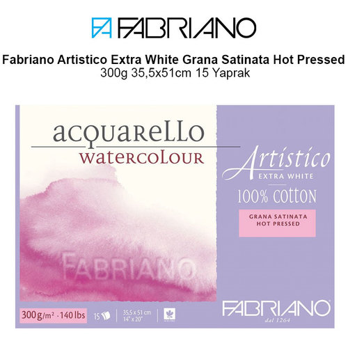 Fabriano Artistico Extra White Grana Satinata Hot Pressed 300g 35,5x51cm 15 Yaprak