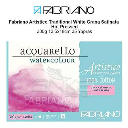 Fabriano Artistico Traditional White Grana Satinata Hot Pressed 300g 12,5x18cm 25 Yaprak