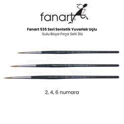 Fanart - Fanart 535 Seri Sentetik Yuvarlak Uçlu Sulu Boya Fırça Seti 3lü