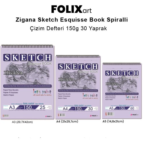 Folix Art Zigana Sketch Esquisse Book Spiralli Çizim Defteri 150g 30 Yaprak