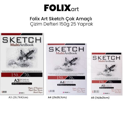 Folix Art Sketch Çok Amaçlı Çizim Defteri 150g 25 Yaprak