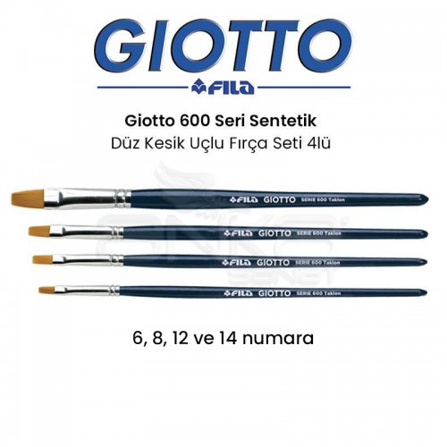 Giotto 600 Seri Sentetik Düz Kesik Uçlu Fırça Seti 4lü F-2