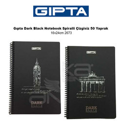 Gıpta - Gıpta Dark Black Notebook Spiralli Çizgisiz 50 Yaprak 16x24cm 2673