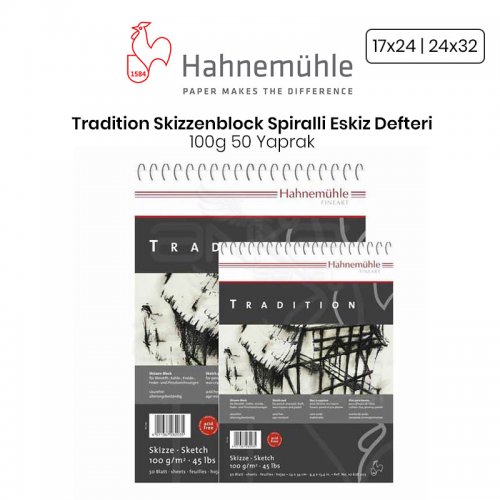 Hahnemühle Tradition Skizzenblock Spiralli Eskiz Defteri 100g 50 Yaprak