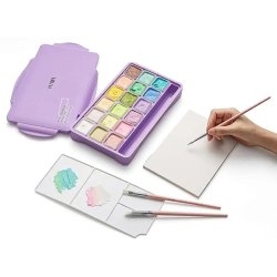 HIMI - HIMI Jelly Cup Gouache Set Pastel Renkler Guaj Boya Seti 18 Renk x 30g(Purple Case) (1)