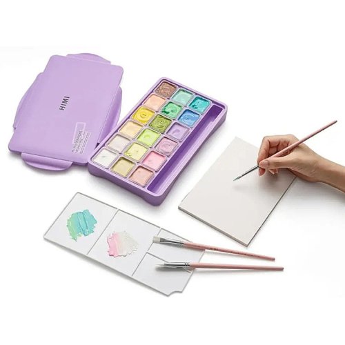 HIMI Jelly Cup Gouache Set Pastel Renkler Guaj Boya Seti 18 Renk x 30g(Purple Case)