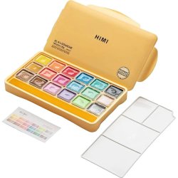 HIMI - HIMI Jelly Cup Gouache Set Metalik Renk Guaj Boya Seti 18 Renk x 30g (Yellow Case)
