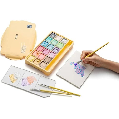 HIMI Jelly Cup Gouache Set Metalik Renk Guaj Boya Seti 18 Renk x 30g (Yellow Case)