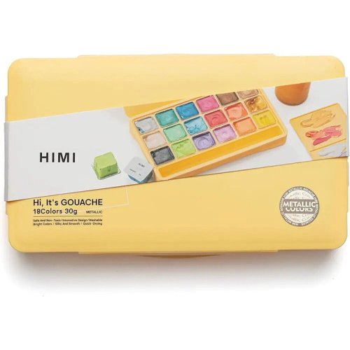 HIMI Jelly Cup Gouache Set Metalik Renk Guaj Boya Seti 18 Renk x 30g (Yellow Case)