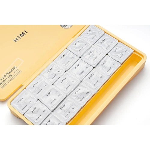 HIMI Jelly Cup Gouache Set Metalik Renk Guaj Boya Seti 18 Renk x 30g (Yellow Case)