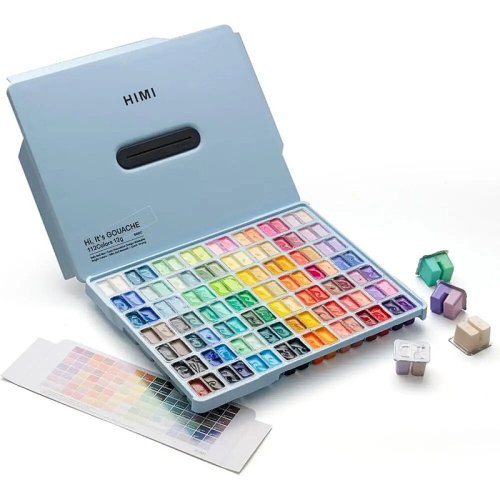 HIMI Twin Cup Gouache Set Guaj Boya Seti 112 Renk x 12g (Ice Blue Case)