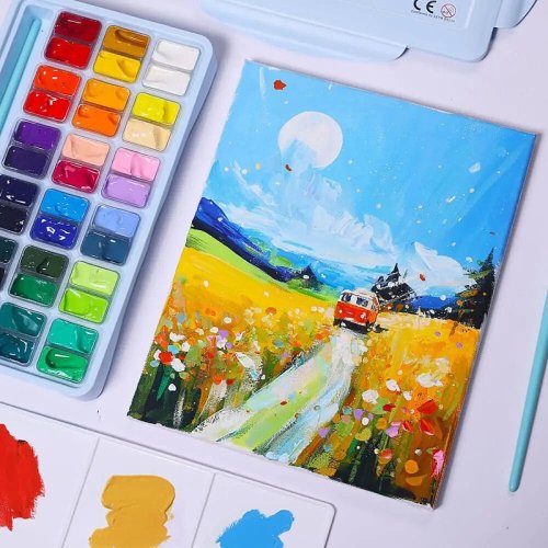 HIMI Twin Cup Gouache Set Guaj Boya Seti 36 Renk x 12g + 3 Fırça (Ice Blue Case)