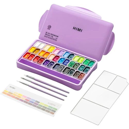 HIMI Twin Cup Gouache Set Guaj Boya Seti 36 Renk x 12g + 3 Fırça (Purple Case)