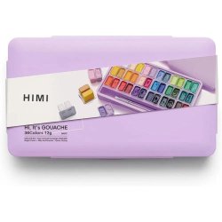 HIMI Twin Cup Gouache Set Guaj Boya Seti 36 Renk x 12g + 3 Fırça (Purple Case) - Thumbnail