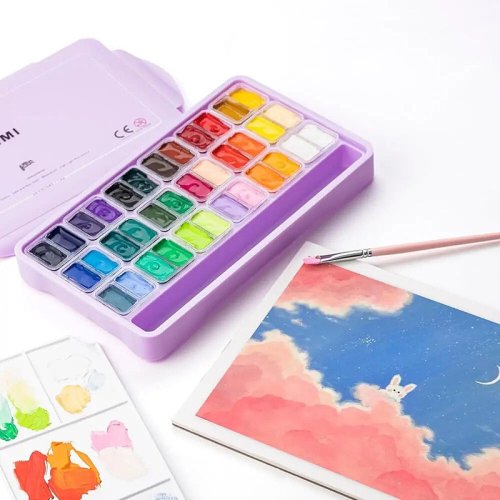 HIMI Twin Cup Gouache Set Guaj Boya Seti 36 Renk x 12g + 3 Fırça (Purple Case)