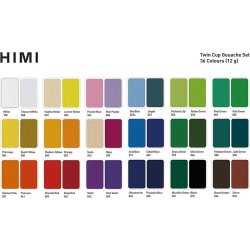 HIMI Twin Cup Gouache Set Guaj Boya Seti 36 Renk x 12g + 3 Fırça (Purple Case) - Thumbnail