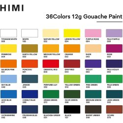 HIMI Twin Cup Gouache Set Guaj Boya Seti 36 Renk x 12g (Purple Case) - Thumbnail