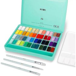 HIMI - HIMI Twin Cup Gouache Set Guaj Boya Seti 48 Renk x 12g + 3 Fırça (Green Case)